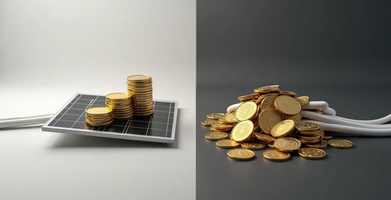 Comparaison visuelle des coûts entre motorisation solaire et filaire
